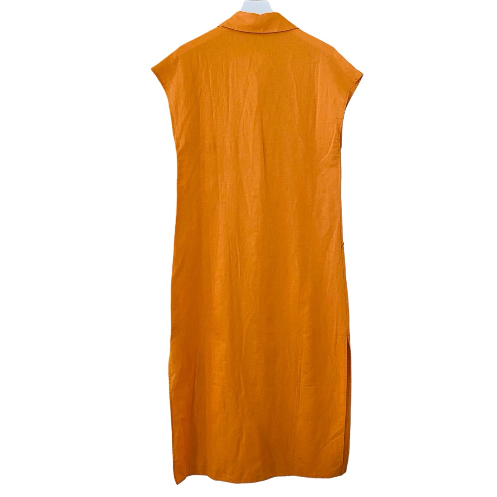 Grae Cove Nwt Orange Blair Linen Blend Button Down Front Side Slit Midi Dress — image 5 of 8
